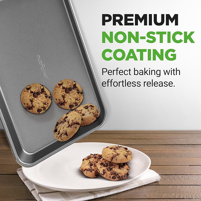 NutriChef 2-Piece Nonstick Cookie Sheet Baking Pan Set - Premium Bake Trays w/ Sleek Non-Stick Coating PFOA, PFOS, & PTFE Free - Large (15"x11") & Medium (13"x9") - Dishwasher Safe