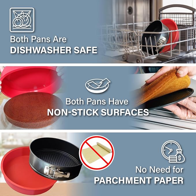 Springform Pan 9 Inch NONSTICK - Cheesecake Pan with Silicone Sleeve – NO LEAKS in Water Bath - No Foil Wrap Needed - Easy Cake Release – Sturdy Build - Heavy-Gauge Carbon Steel 0.4 mm