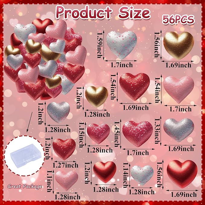 56PCS Edible Heart Cupcake Toppers Wafer Paper Red Pink Heart Cupcake Picks Sweet Love Cake Decor for Valentine's Day Theme Party Birthday Decoration Supplies