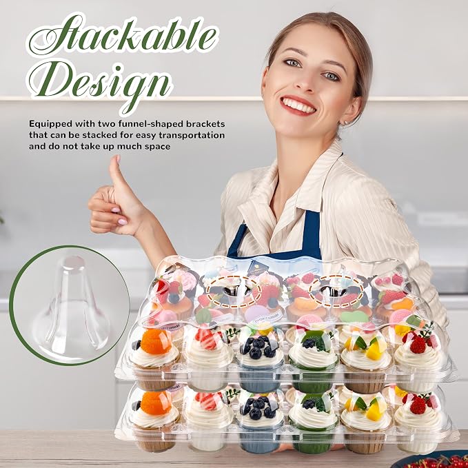 NPLUX 24 Count Cupcake Containers 15 Pack Cupcake Holders Plastic Clear Disposable Cupcake Containers with Detachable Tall Dome Lids and 360 Liners for 360 Cupcakes, BPA Free, Stand Size