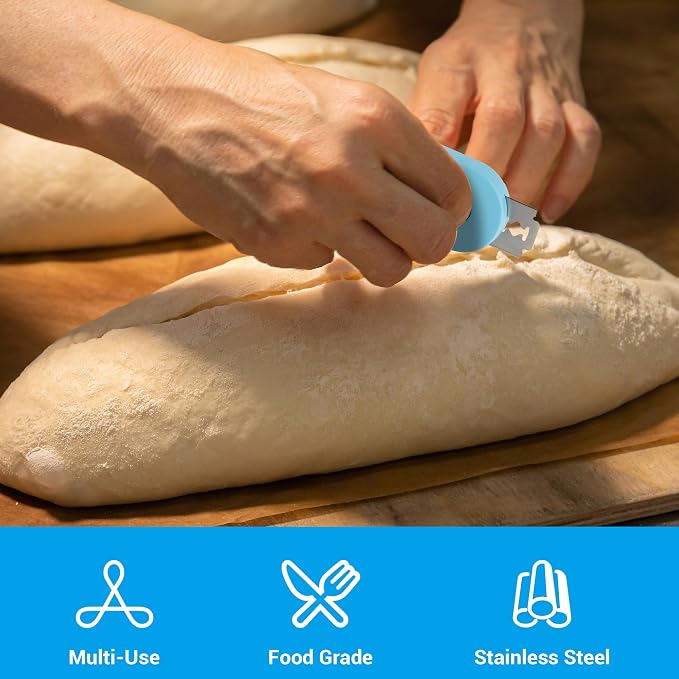 Bread Lame, Retractable Dough Scoring Tool with 5 Razor Blades, Professional Sourdough Scorer for Artisan Baking, Safe Non-Slip Handle & Finger Guard (Blue)