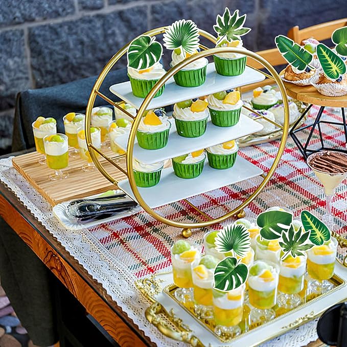48pcs Edible Tropical Turtle Leaves Cupcake Toppers Wafer Paper Tropical Palm Leaves Cake Toppers For Hawaii Theme Jungle Party Cake Toppers Birthday Party Supplies