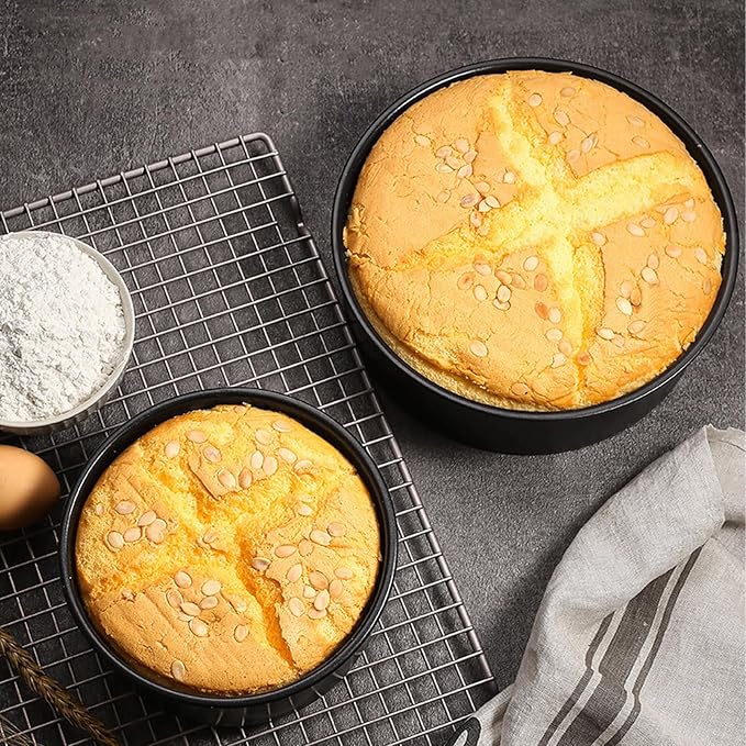 6 Inch Round Cake Pans Set of 3, Nonstick Carbon Steel Cake Baking Pans with 100 Parchment Papers, 2.5” Deep Layer Cake Tins for Cheesecake & Birthday Cakes