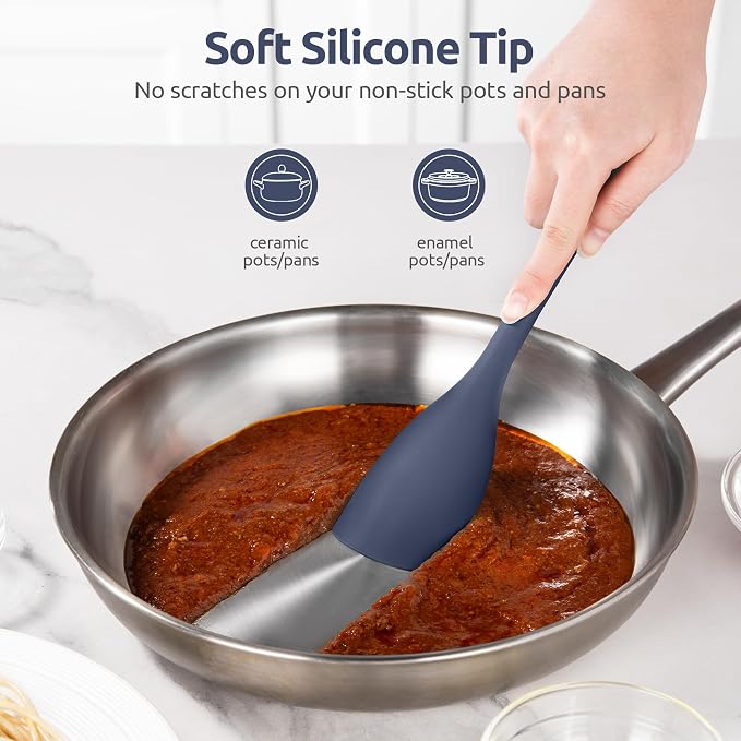 U-Taste 600ºF High Heat 11.38in Silicone Large Spatula and 600ºF Heat Resistat Spatula Spoon Flexible Silicone Cooking Scoop Spoonula (Midnight Blue)