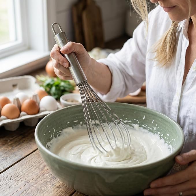 304 Stainless Steel Whisk, 16 Wires Heavy Duty Kitchen Whisk for Mixing Whipping Eggs, Cream, Batter (12 inch)