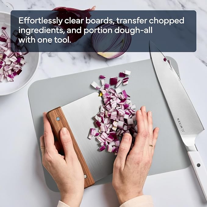 Misen Stainless Steel Bench Scraper - Versatile Food Scraper with Walnut Handle - Ideal for Kitchen, Pastry & Dough - Durable Cutting Board Scraper Tool - Effortless Transfer into Pots & Pans -Walnut