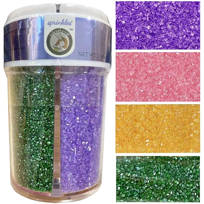 Sentovac 4-Colors Sanding Sugar for Baking Edible Sparkling Coarse Sugar Crystals Sprinkles for Baking Cake Cookie Cupcake Topper Ice Cream Decoration Supplies（Purple Yellow Green Pink）