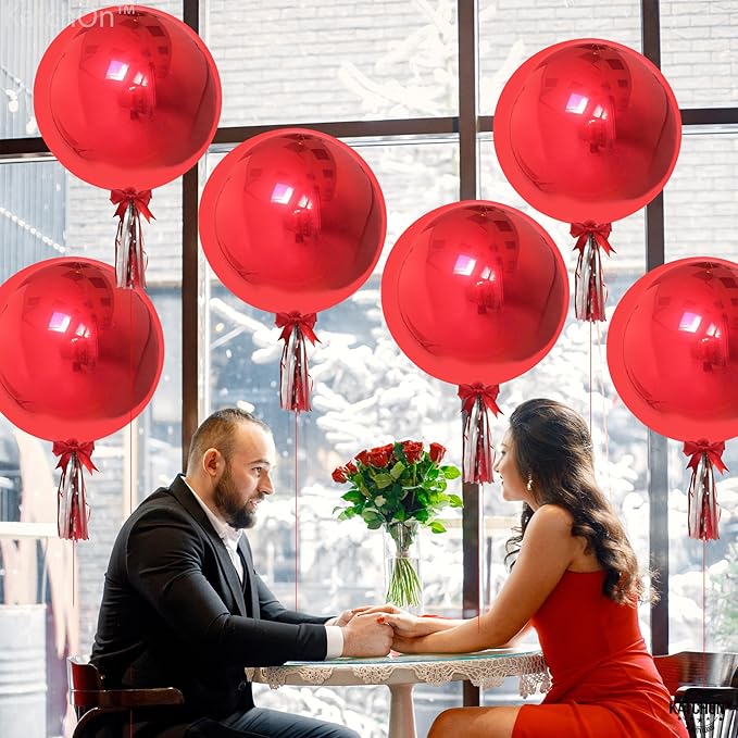 KatchOn, Red Balloons - Big 22 Inch, Pack of 6 | 4D Sphere Red Foil Balloons, Casino Balloons for Red Party Decorations | Metallic Balloons for Birthday Decoration, Carnival, Casino Theme Party