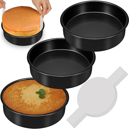 AWTBDP 6 Inch Cake Pans Set of 3, Smash Cake Pans with 100PCS Parchment Paper for Layer Cakes, No-Stick Round Cake Pan Sets for Baking, Durable Baking Pan Set for Christmas Birthday, Dishwasher Safe
