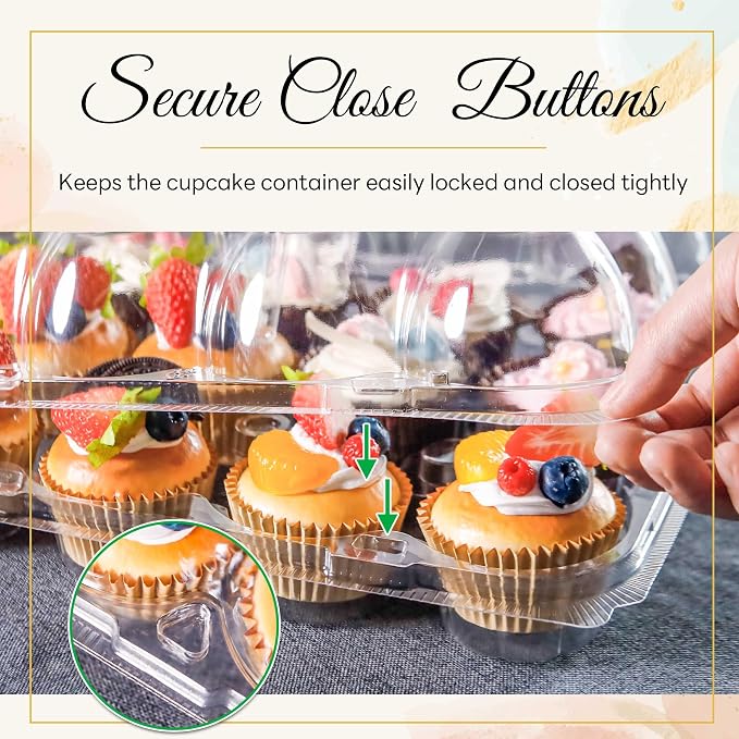 NPLUX 12 Count Cupcake Containers 25 Pack Cupcake Holders with Detachable Tall Dome Lids Clear Plastic Stackable Cupcake Boxes for 300 Cupcakes, BPA Free, Standard Size