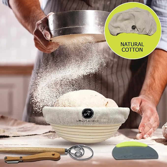 Premium Banneton Bread Proofing Basket - A Complete Sourdough Bread Baking Kit - Bread Baking Supplies - Sourdough Starter Jar Kit