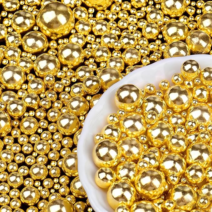 Gold Pearl Sprinkles for Cake Decorating, 6 Sizes Mix 4.6 oz Edible Pearls Sugar Sprinkles for Baking Cupcake Cookie Ice Cream