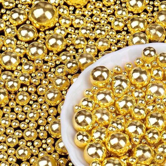 Gold Pearl Sprinkles for Cake Decorating, 6 Sizes Mix 4.6 oz Edible Pearls Sugar Sprinkles for Baking Cupcake Cookie Ice Cream