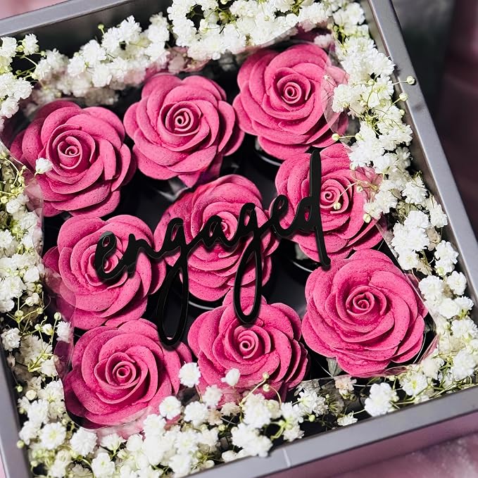 Acrylic Engaged Cake Topper – Vintage Heart Wedding Cake Decoration for Engagement Parties, Bridal Showers & Anniversaries (engaged A)