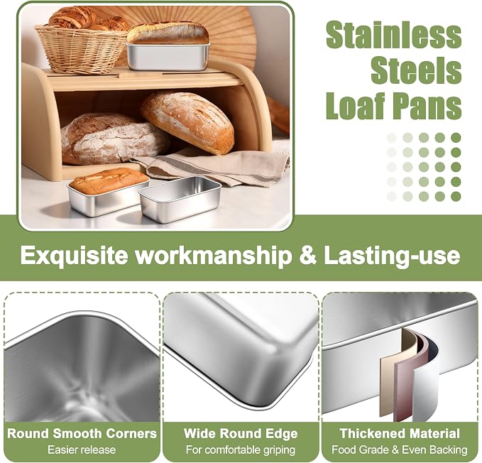 P&P CHEF Stainless Steel Mini Bread Loaf Pans, 8 PCS, Lasting & Rust-free | 6.3 x 3.5 Inch, Small Size for Air Fryer & Oven, Ideal for Bread, Meatloaf, Cake and Brownies, Food Grade, Dishwasher Safe