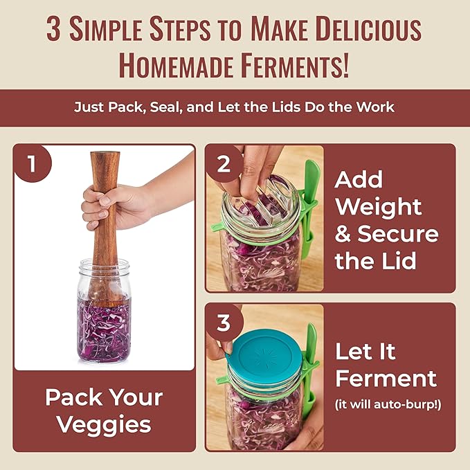 Advanced Fermentation Kit - Pickle Kit, Sauerkraut Making Kit Kimchi Container - Fermentation Airlock Lids for Wide Mouth Mason Jars by The Amish Chef