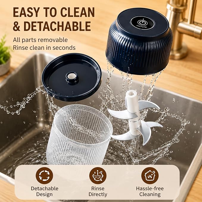 Household Electric Garlic Crusher, 6-Blade Cyclone Mini Chopper (1 White) | 350ml Capacity; For Garlic, Onion, Ginger, Chili; Cordless 6 Stainless Steel Blades; Ideal For Home Cooks