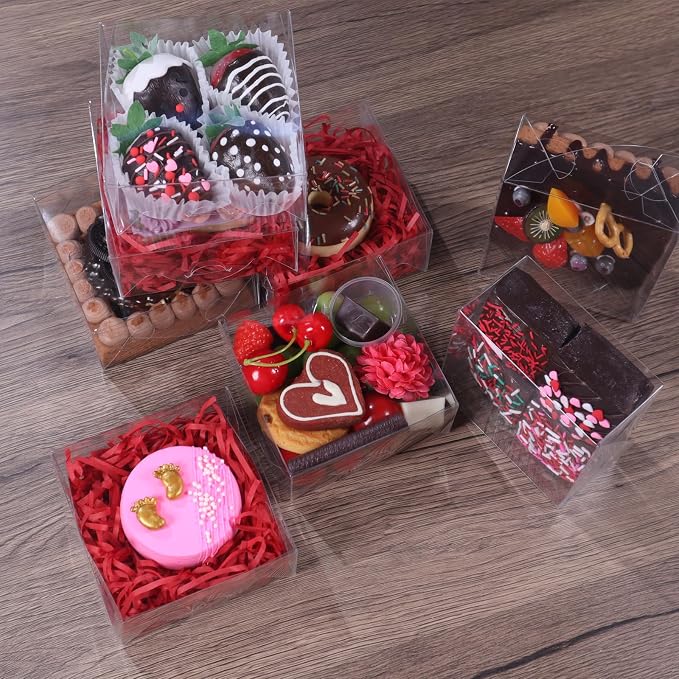 20pcs 4x4x2 Inch Bakery Boxes with Window for Cookies, Soap, Chocolate Truffles, Macarons, Cakes, Brownies, Pastries, Donuts or Gifts. Party Favor Boxes