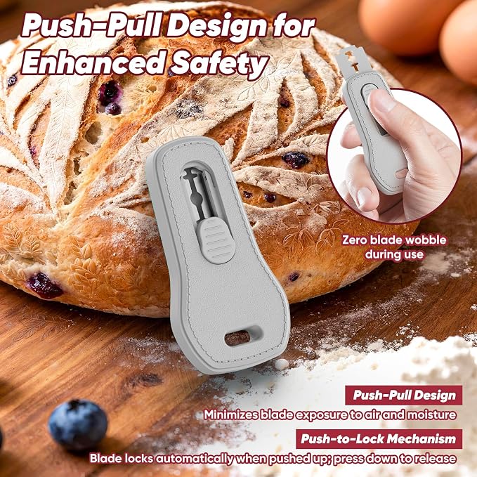 24SHEN Bread Lame, Sourdough Scoring Tool with Extractable & Magnetic, Sour Dough Tools Sourdough Cutter for Homemade Bread Making, Scoring Knife Include 5 Razor Blades-Gray