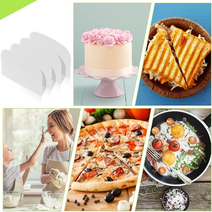 Queekay 4 Pcs Plastic Dough Scraper, Flexible Bowl Bench Scraper Spatula Cutter Tool for Baking Bread Cake Pastry Kitchen Multipurpose Food Non-slip Bakeware Decorating Sculpting Modeling Tools White