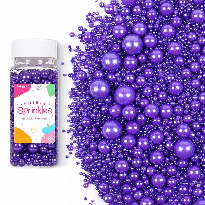 Purple Sprinkles for Cake Decorating, Edible Pearl Sprinkles for Cupcake Toppers Baking Decorations Cookie Lover Birthday Celebrations Wedding Shower Party, 4.05oz