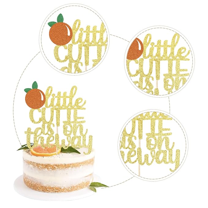 1 PCS Assembled Little Cutie is on the Way Cake Topper with Glitter Orange Cake Pick Decorations for Citrus Theme Baby Shower Kids Birthday Party Supplies