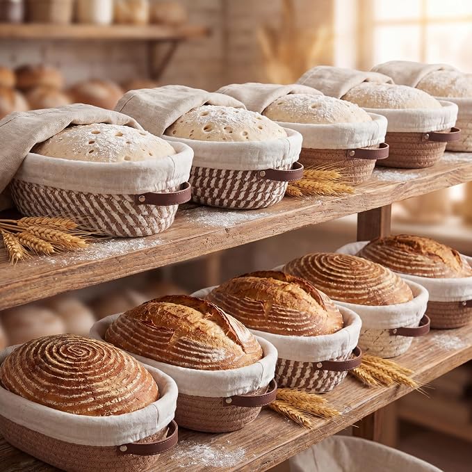 Gisafai 12 Set Banneton Bread Proofing Baskets Bulk 10 Inch Oval Cotton Rope Artisan Sourdough Bread Banneton Dough Proofing Bowls with Cloth Liners and Covers for Homemade Baking Bakery