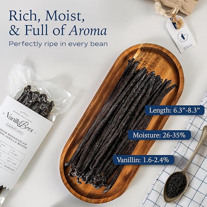 30 Madagascar Vanilla Beans Grade A - Gourmet Bourbon Vanilla Pods 6.3-8.3" - For Baking, Cooking & Homemade Vanilla Extract - VanillaBros