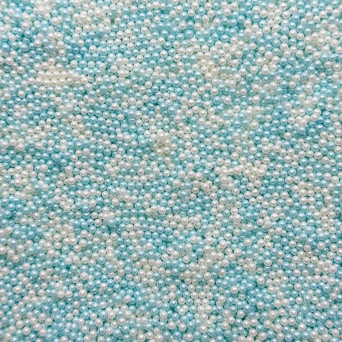 SE Si&Moos Nonpareil Sprinkles, 2mm Light Blue and White Mini Edible Pearls Blue and White Sprinkles for Cake Decorating Halloween Cookie Decorations Wedding Baby Shower Party Christmas Holiday Supplies 3.5 OZ