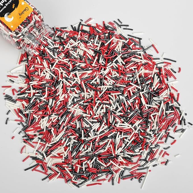 Jimmies Sprinkles for Cake Decorating, Black & Red Sprinkles Perfect for Cupcake Toppers Wedding Party Valentines Halloween Christmas Supplies 4.23 Ounce