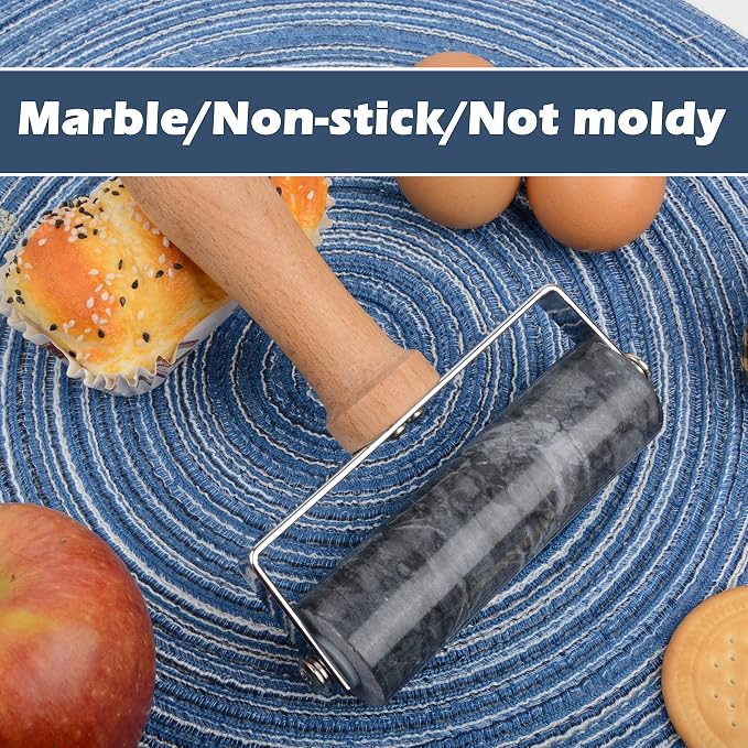 Tianman Rolling Pin Pizza Roller, Marble Roller Non-Stick T-Type, For Cake Baking Tortilla Fudge Pizza Cookies and Other Kitchen Baking Cooking (Type 1 Black).