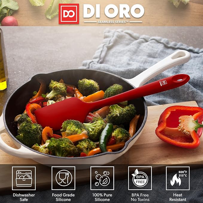 DI ORO® 3-Piece Silicone Spatula Set - 315°C Heat Resistant Non Stick Rubber Kitchen Spatulas for Cooking and Baking - Award-Winning Professional Grade Spatula Set - Best Silicone Utensil Set