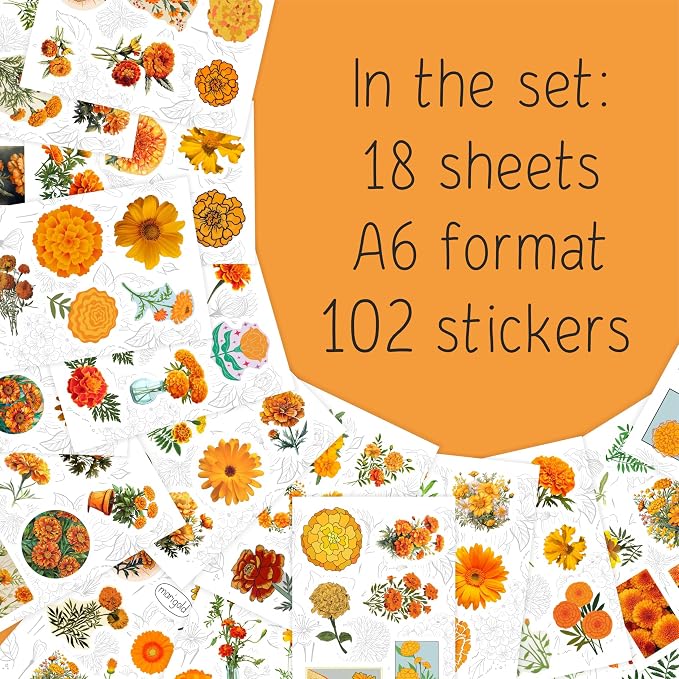 BulbaCraft Marigold Stickers | Water Bottle & Laptop, Floral Party Supplies & Decorations, Waterproof Vinyl Decals, Gifts for Women & Men