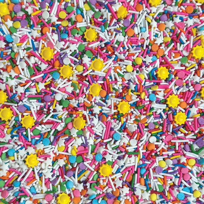 Fancy Sprinkles Sunny Daze Sprinkle Set | Sun Shaped Sprinkles & Nonpareil Sugar | Cake, Cupcake & Cookie Decorating | Birthday, Brunch & Summer | 2 Pack (0.25c each)