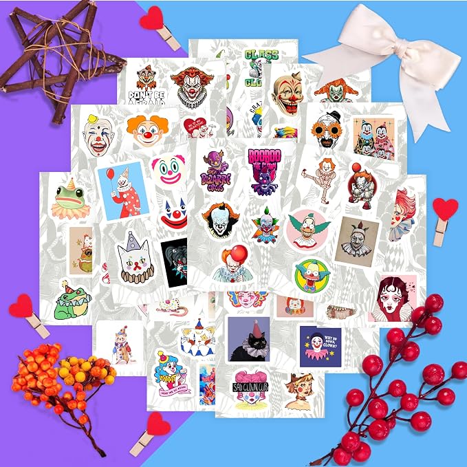 100Pcs Clown Stickers for Water Bottle and Laptop - Clown Party Supplies & Decorations, Waterproof Vinyl Decals, Circus and Fun Stickers, Gifts for Women & Men