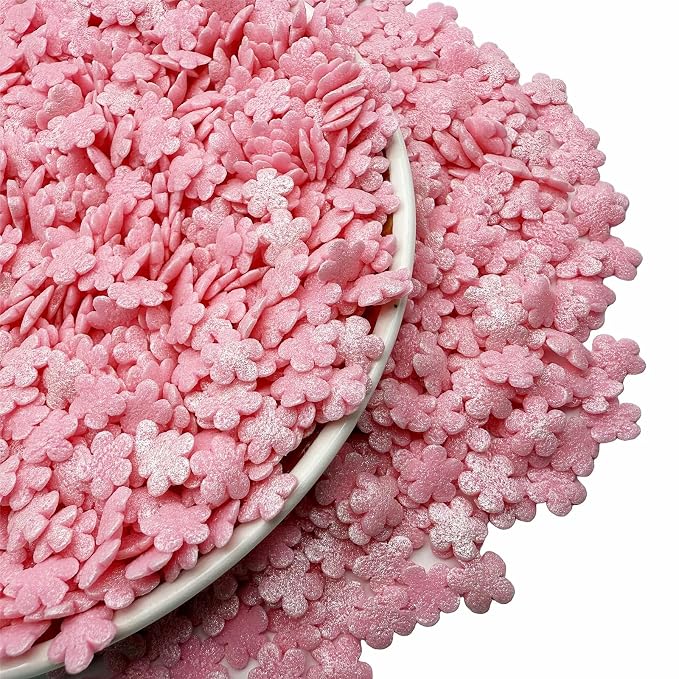 SE Si&Moos Edible Pink Flowers Sprinkles for Cake Decorating Mini Sugar Flowers Pink Confetti Sprinkles Edible Flower Cake Decorations, Baking, Ice Cream, Cookies, Cupcake Toppers Party Baby Shower Holiday Valentines Supplies 3 OZ