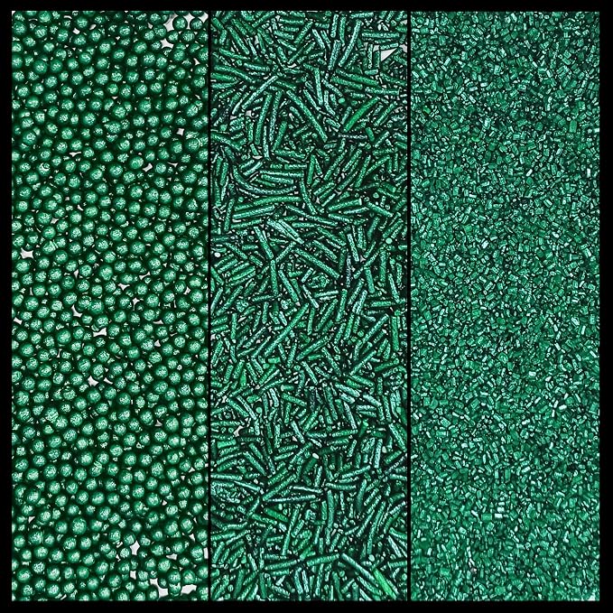 Confect- Sprinkle Holly Green Christmas Sprinkles – Assorted 5-Pack for Cake & Cupcake Decorating | Festive Mix of Holly Green Dragees, Jimmies & Sparkling Sugar | Vegan, Gluten-Free, Nut-Free Edible Holiday Topping - 5 Oz