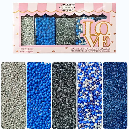 Confect Sprinkles- Graduation Day Disco Ball Mix Sprinkle – 5-Pack Assorted Silver, Black & Blue Dragees with Navy Blue Sparkling Sugar – Edible Decorations for Cakes, Cupcakes & Cookies –Vegan, Gluten-Free, Nut-Free, Soy-Free, Dairy-Free, Palm Oil-Fre...