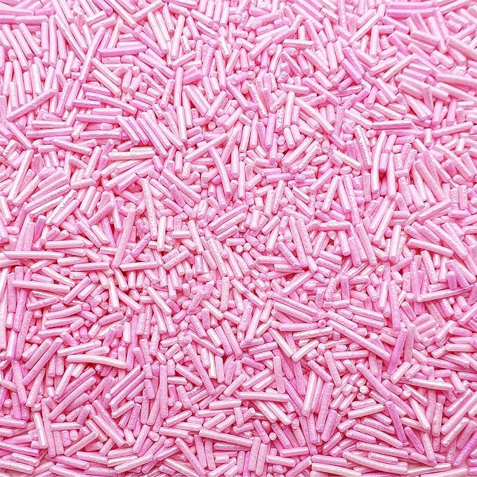 SE Si&Moos Baby Pink Jimmies Sprinkles Pink Sprinkles for Cake Decorating Edible Crunchy Jimmies for Topping Ice Cream, Cookies, Cakes, Cupcakes, Dessert Decorating 3 OZ