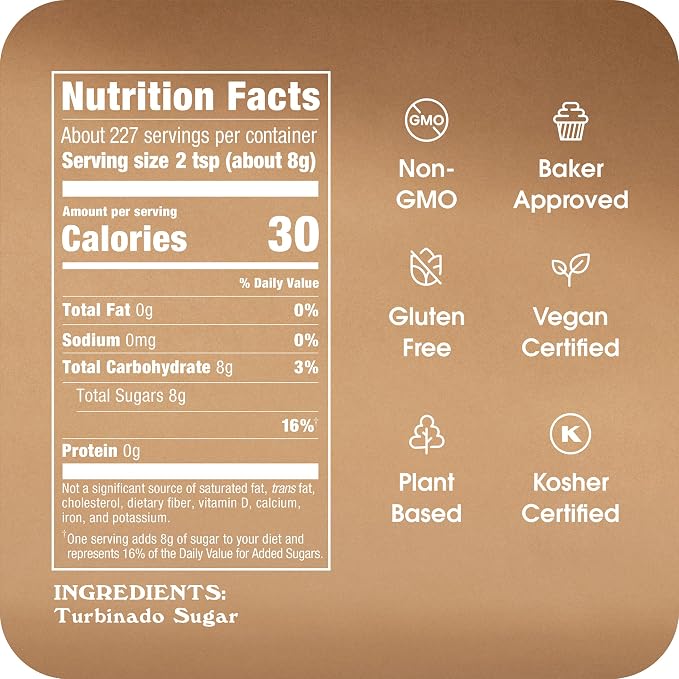 Sugar In The Raw Granulated Turbinado Cane Sugar, No erythritol, Pure Natural Sweetener, Hot & Cold Drinks, Coffee, Cooking, Baking, Vegan, Gluten-Free, Non-GMO, Bulk Sugar, 4lb Bag (1-Pack)
