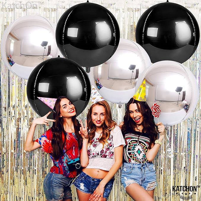 KatchOn, Large Black and Silver Balloon - 22 Inch, Pack of 6 | Black and Silver Mylar Balloons for New Years Decorations 2026 | Birthday, Bachelorette Party Decorations | New Years Eve Balloons