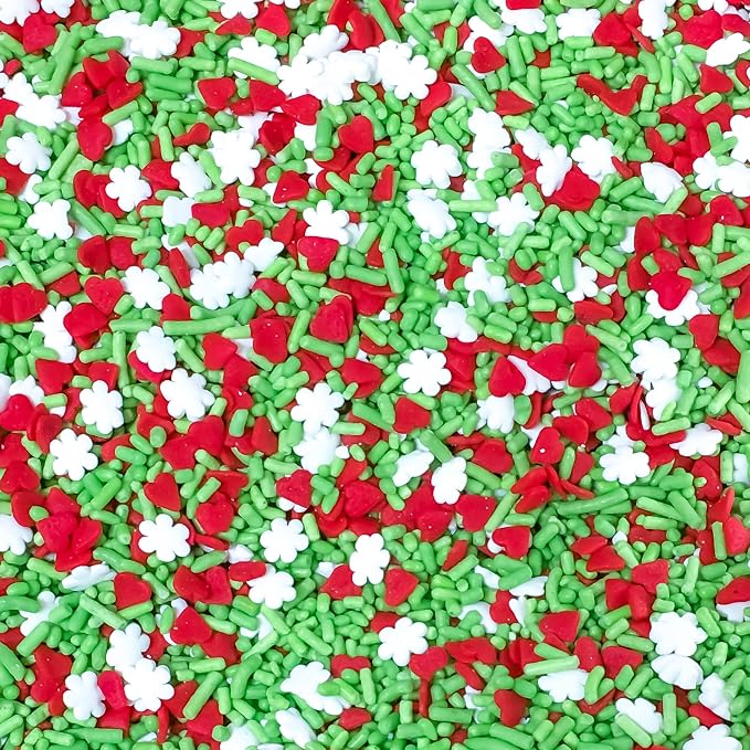 Grinchy Heart Christmas Holiday Baking Cupcake Cake Decoration Confetti Sprinkles Cake Cookie IceCream Donut Jimmies Quins - 4oz