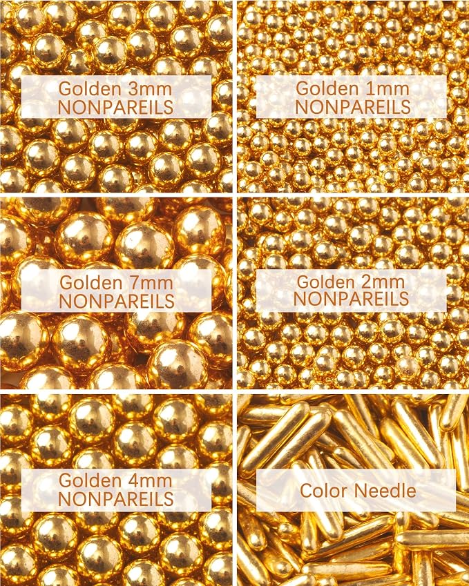 Sprinkles for Baking Edible Sugar Confetti 10.8oz, Nonpareils & Sugar Pearls - Six Pearl Sprinkles Mix Cake Decorations, Cookies, Cupcakes, Dessert Toppings (Spring Pastel Colors) Gold