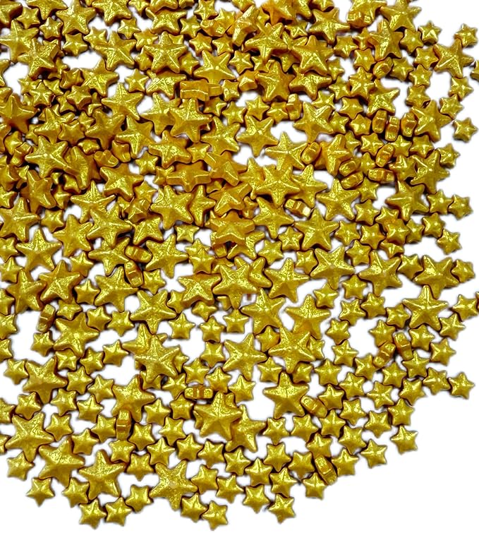Sentovac Edible Gold Star Sprinkles | Edible Cake Cupcake Sprinkles 1 Bottle 4.23oz/ 120g | Cookie and Ice Cream Topper Decorations Large and Small Edible Stars (Gold Star)