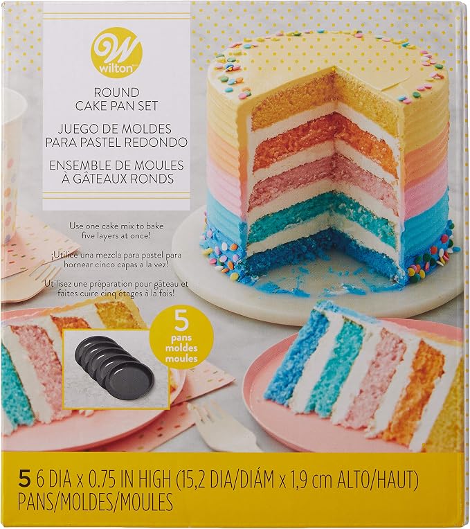 Wilton Everyday Non Stick Round Cake Pan Set for Tall Layered Cakes and Ombre Desserts, Made without PFAs, 6 Inch Diameter Each, Set of 5