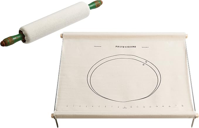 Mrs. Anderson’s Baking Non-Stick Pastry Cloth Frame and Rolling Pin Cover Set, Collapsible with Printed Measurement Guides, 20-Inches x 20-Inches