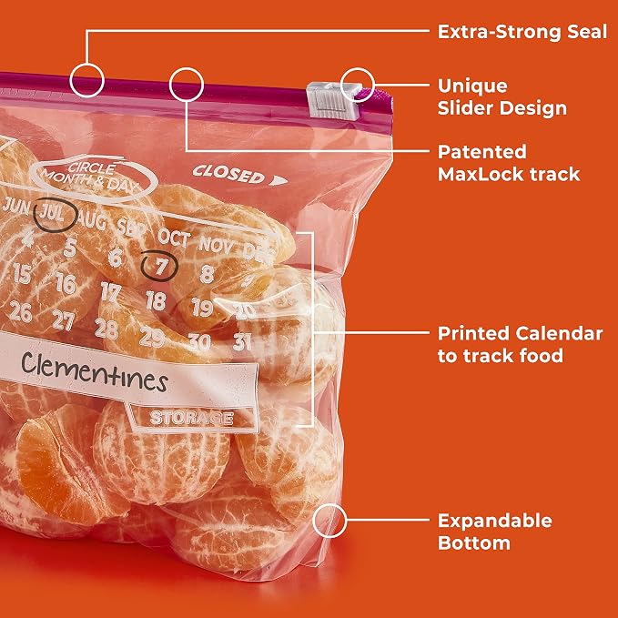 Hefty Slider Calendar Storage Bags,Quart Size,320 Total,40 Count (Pack of 8)