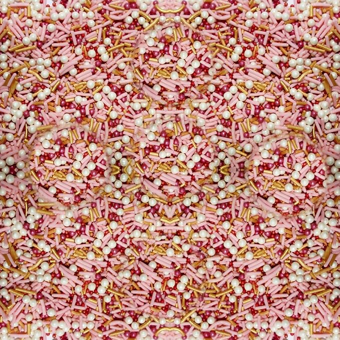 Confect Pink and Gold Edible Sprinkle Mix – Decorative Sugar Pearls & Confetti for Cake, Cupcake & Cookie Decorating – Vegan, Gluten-Free, Nut-Free, Soy-Free, Dairy-Free, Palm Oil-Free – 4.2 Oz