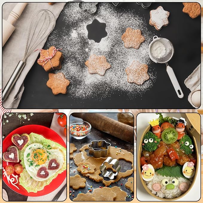 Mini Cookie Cutters - 30Pcs Stainless Steel Tiny Shapes,Heart Star Flower Round Square Cutter Kit for Decorating Cookies Fruits Fondant Cakes Kids Baking