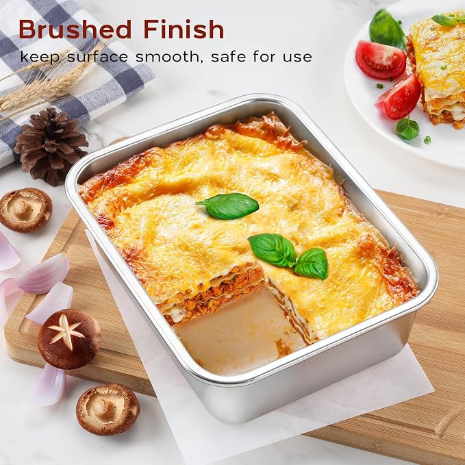 Lasagna Pan Deep, Onader 10⅝ x 8¼ Inch Rectangle Stainless Steel Lasagna Baking Dish, Metal Baking Cake Pan, Oven & Dishwasher Safe